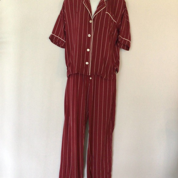 PJ Salvage 2 Piece Pajama Burgundy Red Short Sleeve Pocket Size Extra Small - Picture 1 of 5